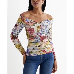 NWT Express Body Contour Romantic Floral Off The Shoulder Ruched Blouse Size XL